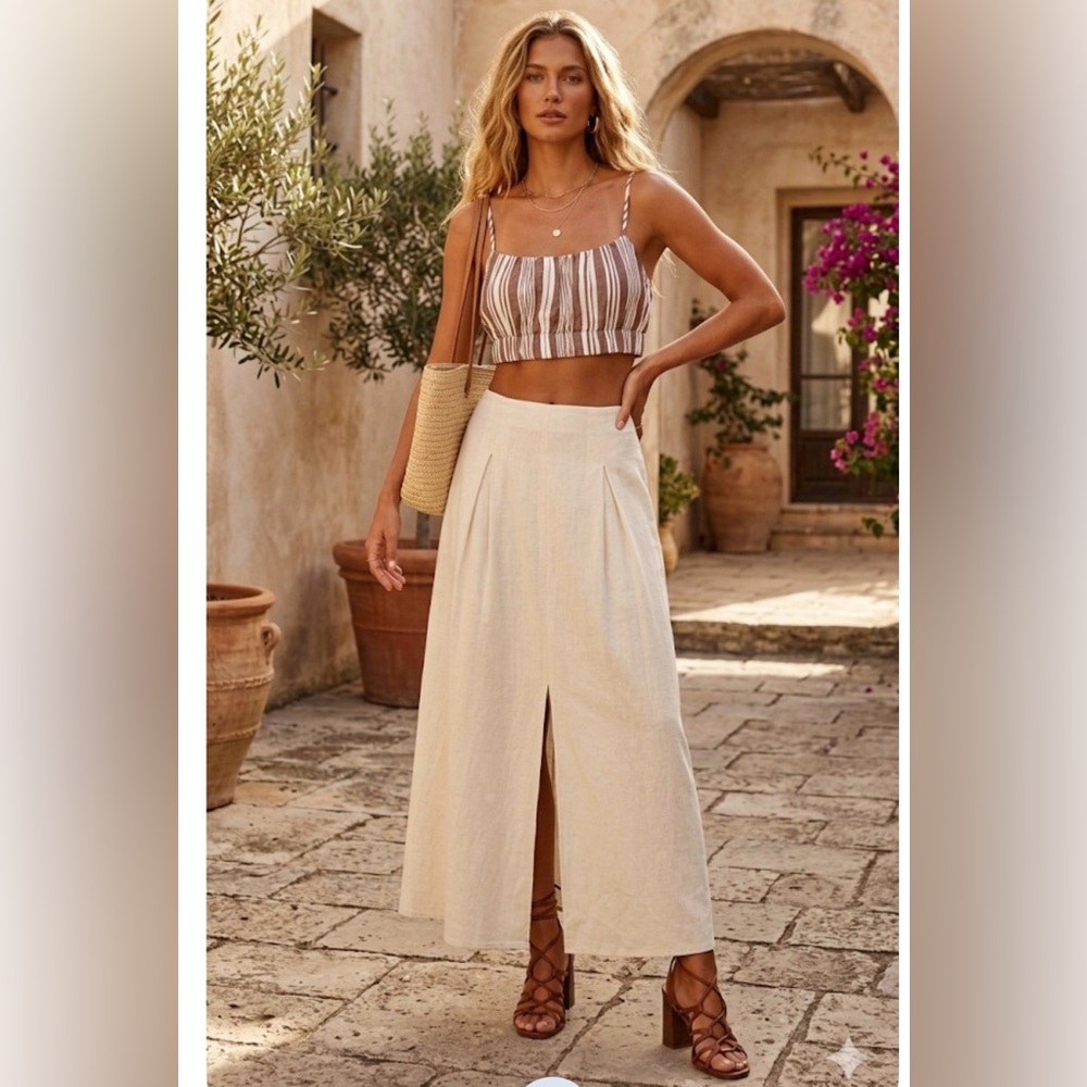 H&M Brown and White Striped Crop Top